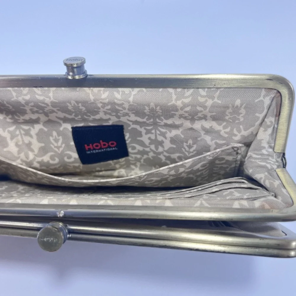 Hobo Double Frame Embossed Leather‎ Clutch Lauren Wallet In Off-White